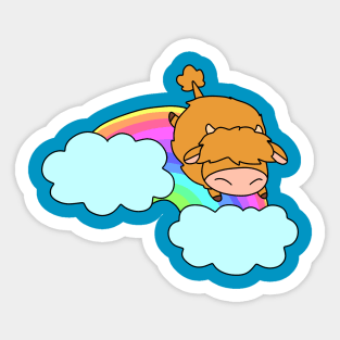 Rainbow Cloud Highland Cow Sticker